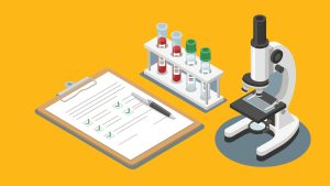 vector graphic of clipboard, microscope and test tubes